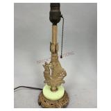 Cast Iron and Uranium Custard Glass Lamp Base