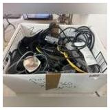 Box of laptop power supply’s Ethernet cords, misc charging cords