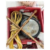 Crate with extension cord 4 way lug wrench misc tools