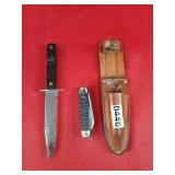 Hammer Brand Knife Fixed Blade Knife and Pocket Knife w/ Leather Sheath