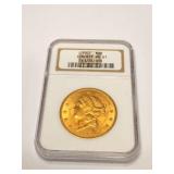 GOLD DOUBLE EAGLE LIBERTY HEAD 1907 $20 MS61 NGC;