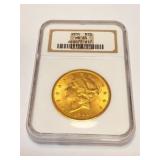 GOLD DOUBLE EAGLE LIBERTY HEAD 1904 $20 MS63 NGC;