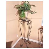 HIGH METAL AND GLASS PLANT STAND WITH PLANT