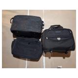 3 BKACK SMALL LUGGAGE BAGS- ONE ON WHEELS WITH