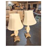 2- MATCHING PORCELAIN AND BRASS LAMPS