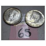 (2) 1964-D 90% SILVER KENNEDY HALF DOLLARS