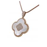 14K Rose Gold M-O-P and Diamond Pendant, Chain