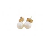 14K YG Cultured White Pearl Stud Earrings