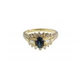 14K Yellow Gold Sapphire, Diamond Ring