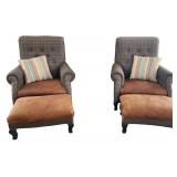 Pair of Decorator Club Chairs with Footstools