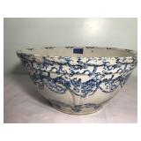 Vintage Blue Sponge Decorated Bowl 13"D