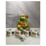 TMNT Cookie Jar & Vintage NOEL Santa Mugs & More