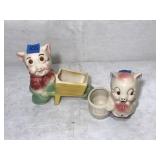 Pair of Small Vintage Pig Theme Planters 5"-6