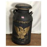 Vintage Painted Milk Can w/ Gold Eagle Embossed