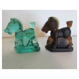 2 heisey glass horses