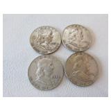 4- silver franklin half dollars