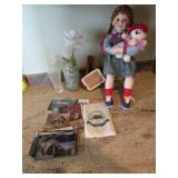 doll,postcards,vase & items