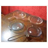 old metal pyrex holder & glass dishes