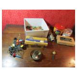 old christmas lights,brass item,ritz tin & items