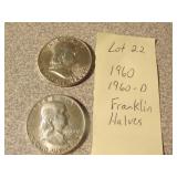 1960 & 60-D silver franklin half dollars