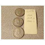 1949-49S-49D silver franklin half dollars