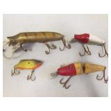 4 fishing lures ( 1 is wood)