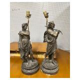 pair of cast metal figural table lamps