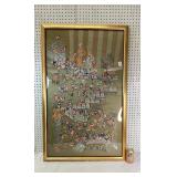 Framed Oriental Embroidered Silk Appro 48" x 30"