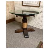 Nautical Glass Top Table Approx 22.5" H x 28" D