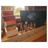 Samsung TV, knickknacks,  picture frames and boxes