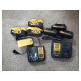 6 Dewalt Batteries and 2 Chargers