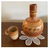 Vintage 2pc Mexican Red Clay Pottery Water Carafe