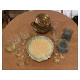 Box of glassware, vases, platter, and silver bowl