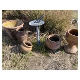 4 Pots, 1 Small Milk Can, 1 Plastic Sundial