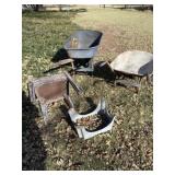 2 Wheelbarrows, 2 Plastic Outdoor Chairs,