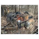 Truck bed trailer, old fuel tank, aluminum wire