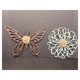 Metal & burlap wall art, butterfly & floral