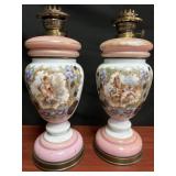 2 hand painted oil Cherub lamps converted