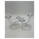 Clear Glass w/ etched design Candlestick Holders