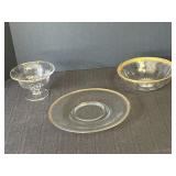 Gold Trimmed Glass Bowls & Plate