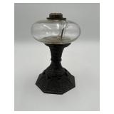 1875 Hand Blown Glass & Cast Iron Oil Lamp Base