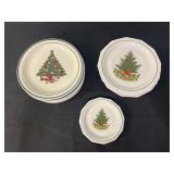 2 different Christmas tree design plates, 14 total