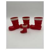 (3) 4in Red Plastic Santa Boots & (1) 2.5in boot