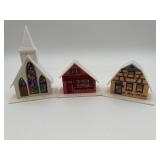 Vtg. Plastic Christmas Village Church & Houses