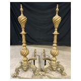 Pair Brass ornate andirons with lion heads