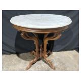 Antique Walnut Marble oval top parlor table