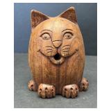 Wood carved cat incense burner.  Approx 5 in tall.