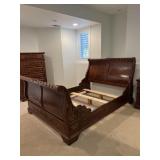 Queen wood sleigh bed, applied wood markings