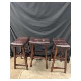 3 bar stools, oblong upholstered seats