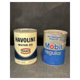 2 vtg 1 quart motor oil cans.  Texaco & Mobil